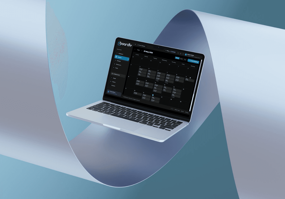 Boardly calendar dashboard showing weekly boardroom bookings.