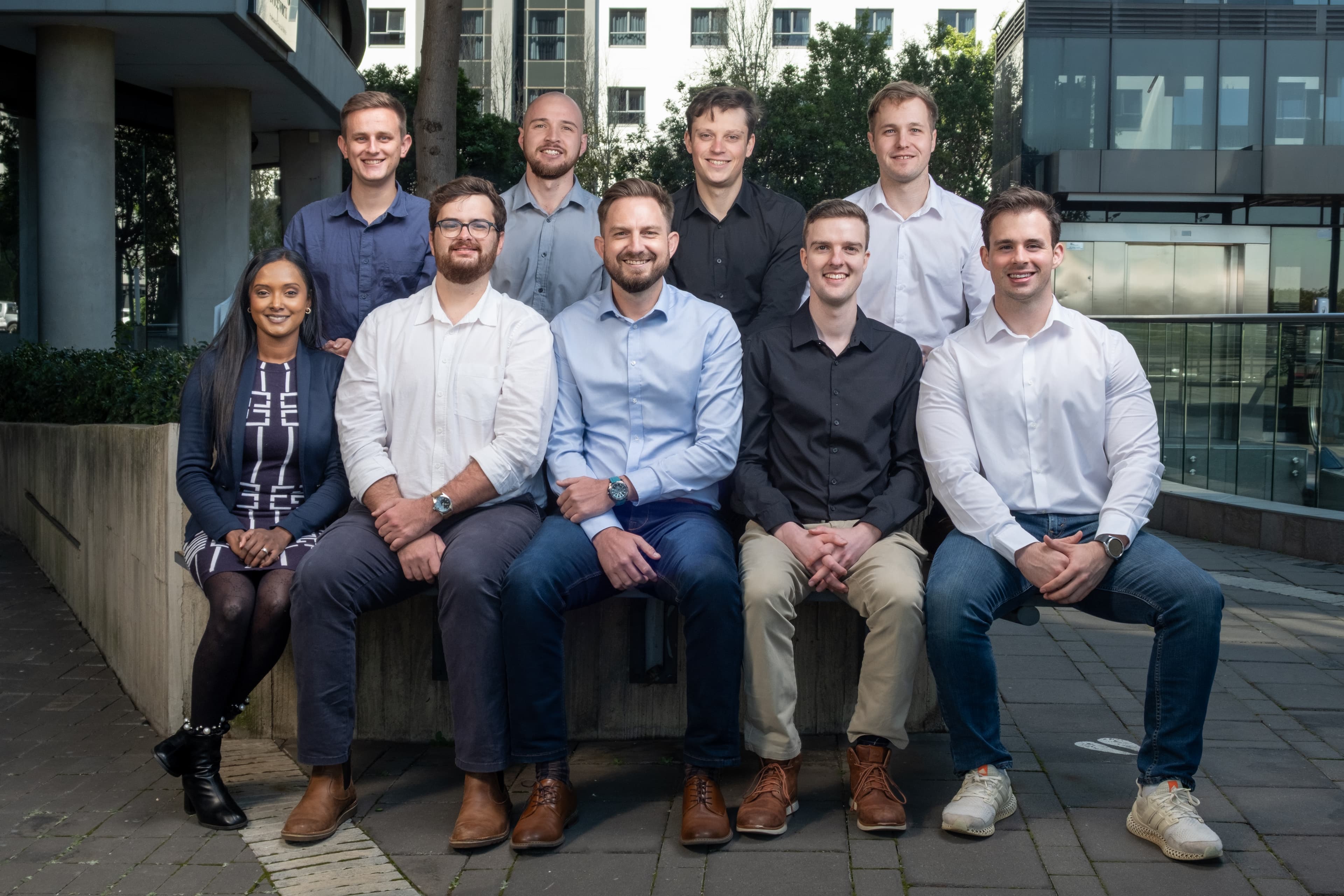 The Nuvio team photographed together outside the Pretoria office.